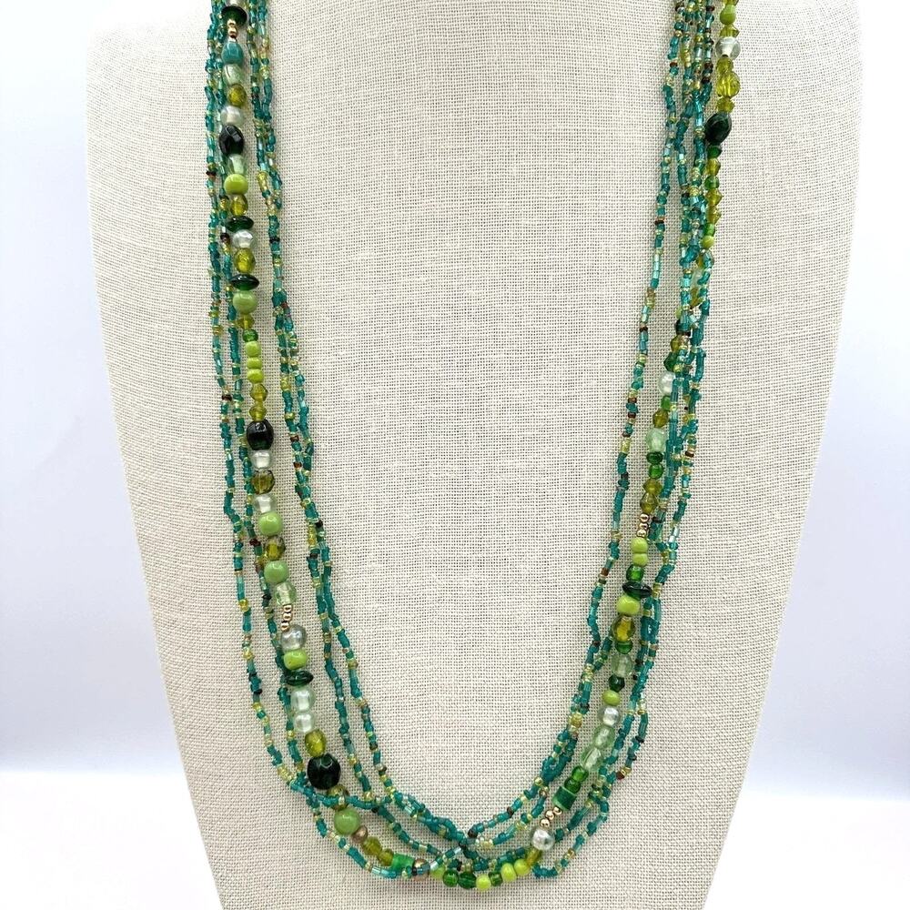 Vintage 90s Gold Tone Beaded Multi-Strand Necklace Women's Classic Jewelry Y2K